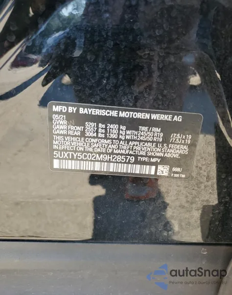 2021 BMW X3 xDrive30I z USA, uszkodzony, nr VIN 5UXTY5C02M9H28579